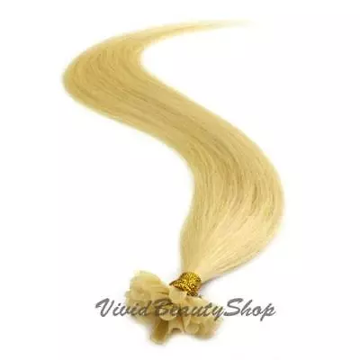 100 Pre Glue Bond U Tip Straight Remy Human Hair Extensions Light Ash Blonde #22 • $129.99