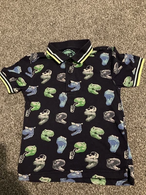 Boys Blue Zoo Dinosaur Polo Shirt Age 5/6 Years G.Con • £2