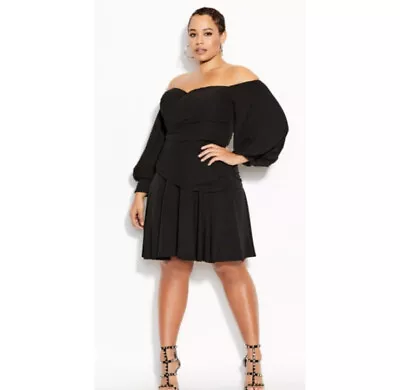 City Chic Rebel Royale Off The Shoulder Cocktail Dress In Black SZ 12 NWT  • $85