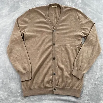 Eric Bompard Cardigan Mens Small Tan 100% Pure Cashmere Button Vintage Sweater • $69.99