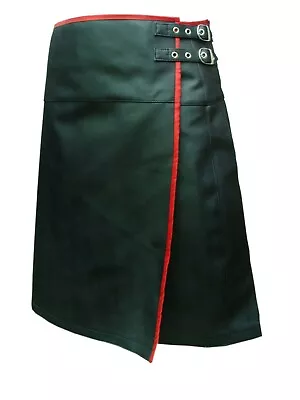 Mens Black Leather Flat Front Pocket Wrap Style Costumes Kilt LARP • $89.24