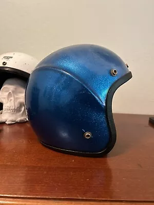 Rare Vintage 3/4 Helmet Arthur Fulmer Ribbed Chopper Blue Metalflake • $200