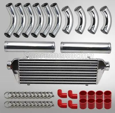 RDT UNIVERSAL INTERCOOLER PIPING KIT W/2.5  PIPES & SILICONE COUPLERS CHROME/RED • $206.99