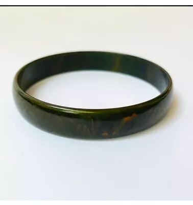 Vintage Tested Dark Forest Green & Caramel Marbled Bakelite Bangle • $25.86