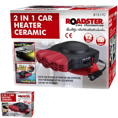 2 In 1 Ceramic Car Heater 12 Volt Cooling Fan 150 Watt Cool Breeze Winter Summer • £8.99