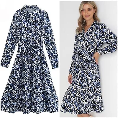 Zara Nwt Woman Printed Midi Shirt Dress S M L  1165/183 • $49