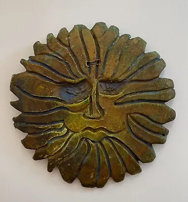 Italian Terracotta Sun Sunflower Face Sculpture Hanging Wall Art Gold Patina • $58