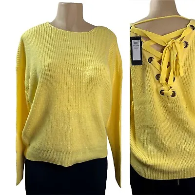 Vero Moda Sweater Womens Size Medium Yellow Rib Knit Tied Back Long Sleeve New • $9.98