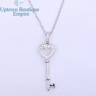 925 Sterling Silver Heart Vintage Key Love Pendant Necklace*017 • $19.99