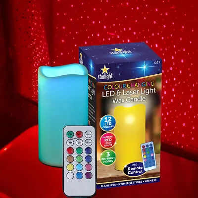 £7.95 • Buy 2in1 Colour Changing Flameless LED Wax Candle W Red Laser Mood Light & Remote