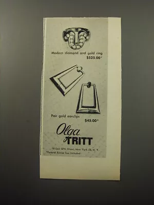1951 Olga Tritt Jewelry Ring And Earclips Ad - Modern Diamond And Gold Ring • $19.99