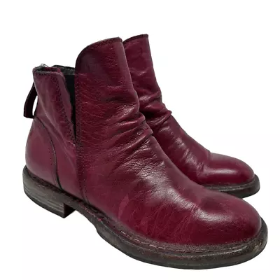 Moma Oxblood Red Leather Ankle Boot 37 / 7 Handmade In Italy • $93.75