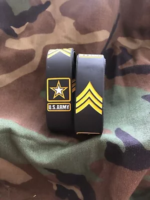 2x U.S ARMY RANKS Silicone Bracelet Set 1  Width Your Choice - Veteran Owned • $6.95