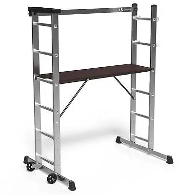 VOUNOT 3 In 1 Aluminium Scaffold Ladder With Work Platform Mobile Scaffolding  • £139.99