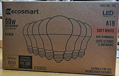 EcoSmart LED Bulb A19 Non-Dimmable 60-Watt Soft White (8 Pack) • $10