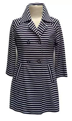 Cabi Style  Maritime Trench  Navy White Stripe Knit Double Breasted Jacket Small • $26.97