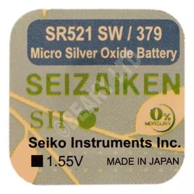 379 SR521SW| SEIZAIKEN By Seiko | Silver Oxide Watch Battery |1.55v| Single Pack • £1.68