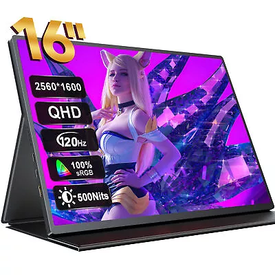 $299.99 • Buy 120Hz 2K Portable Monitor 16  2560*1600 QHD Anti Glare Screen For Xbox PS Switch
