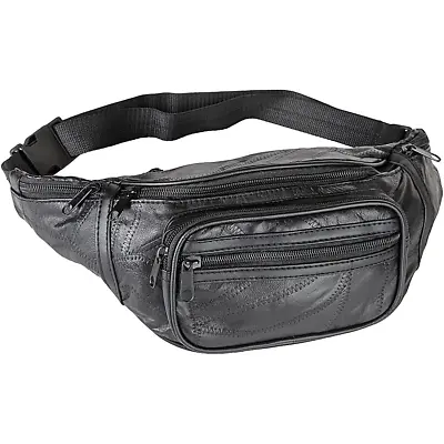 FANNY PACK Black Genuine Leather Waist Bag Travel Purse Hip Belt Carry On Pouch • $19.99