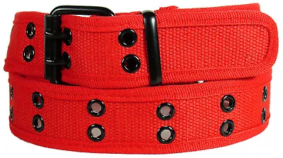 Men Women 1 Hole 2 Holes Row Grommet Stitched Canvas Fabric Military Web Belt • $8.88