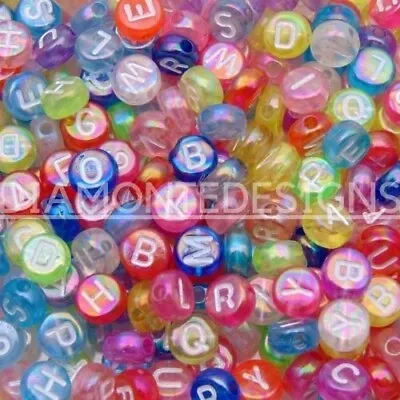 100 Pcs 7mm Random Mixed Colour & Letter AB Alphabet Beads Round Craft Bead J120 • £1.99