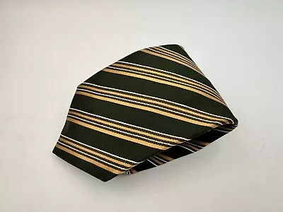 Salvatore Ferragamo Tie 9cm Wide 100% Silk - Green & Gold Stripes Made In Italy • $76