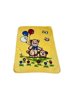 AS IS DAMAGED Vintage Minky Mink Balloons Bear Puppy Pet Baby Blanket (READ) • $45