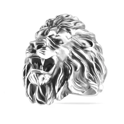 King Of Lion Ring Sterling Silver 925 Roaring Head Biker Men Handmade Jewelry  • $145