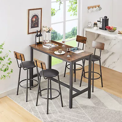 5 Piece Bar Tables Set Counter Height Kitchen Pub Table W/ 4 Bar Stools Brown • $237.99