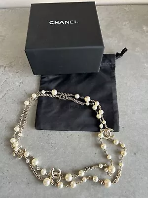 Original Chanel CC Faux Pearl Necklace Resin Gold. • £800