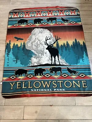 Yellowstone National Park Fleece Throw Blanket Machine Washable Elk Bear Buffalo • $18