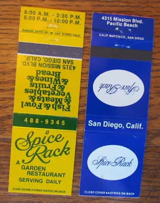 San Diego California Matchbook Covers: Spice Rack Restaurant Empty Matchcovers • $9.98