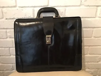 STEBCO Vintage Black Attache Briefcase Pilots Bag Hinged Document Pockets 17x14 • $45