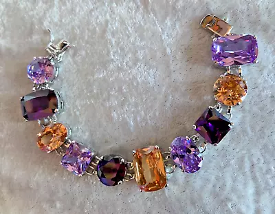 Nolan Miller Mark Zunino Design Bold Purple & Amber Crystal Bracelet Silver-tone • $125