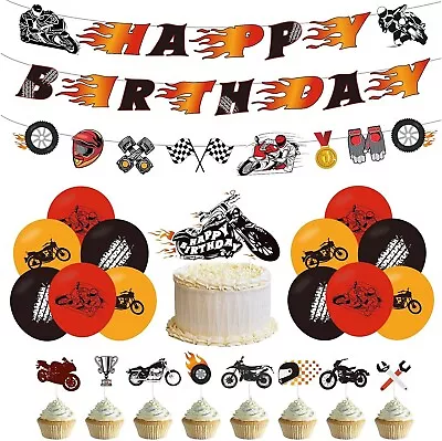 Motorcycle Birthday Party Decorations Set Banner Cake Topper Latex Balloon • $19.77