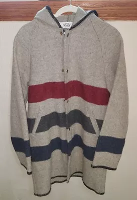 Woolrich Vintage Womens Medium Full Zip Gray Wool Hudson Bay Stripe Blanket Coat • $99