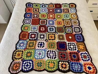 Handmade Crochet Small Throw Lap Blanket Acrylic Granny Squares 130 Cm X 90 Cm • $38.49