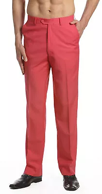 CONCITOR Men's Dress Pants Trousers Flat Front Slacks Solid CORAL PINK Color • $48.95