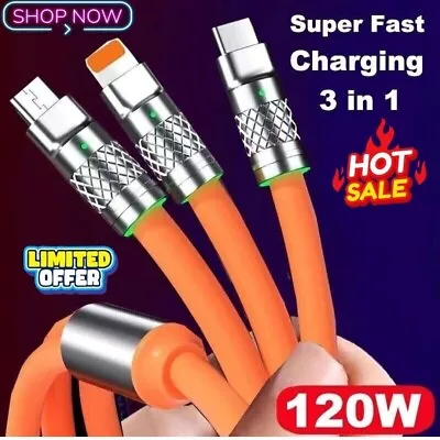 3in1 Super Fast Charging Data Cable Bold Charge Line Micro USB C  For IPhone UK • £19.99