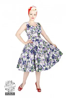 H&R LONDON LILAC FLORAL SPRING WHITE COCKTAIL 50s PINUP PUNK VINTAGE PROM DRESS • $49.99