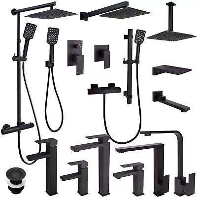 Black Shower Head Set Concealed Mixer Valve Square Tall Basin Mixer Kitchen Tap • £64.65