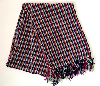 Merona Tweeds Long Wool Scarf Muffler Multi Color Plaid Fringe 34  X 11  • $8.75