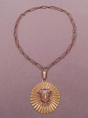 1960s Vintage Mexico Copper & Brass Mask Tribal Pendant Necklace Aztec Mayan #1 • $19.99