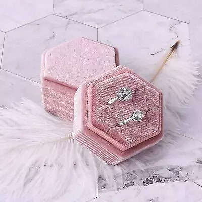 Hexagon Velvet Ring Box With Detachable Lid Wedding Ceremony Double Rings Holder • $13.27