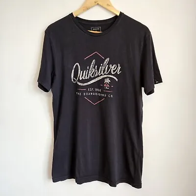Quicksilver T Shirt Men's Spell Out Distressed Logo Casual Crew Neck Black M • £9.99