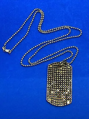 $5508 • Buy 14K Yellow Gold Dog Tag Paved With Black Diamonds On 14K Gold Chain 34.3 Grams