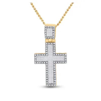 10kt Yellow Gold Mens Princess Diamond Cross Charm Pendant 1 Cttw • $854.33