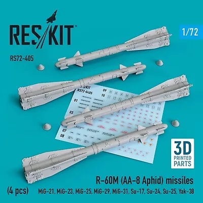 1/72 Reskit RS72-0405 R-60М (AA-8 Aphid) Missiles (4 Pcs) (MiG-21MiG-23MiG-25 • $12