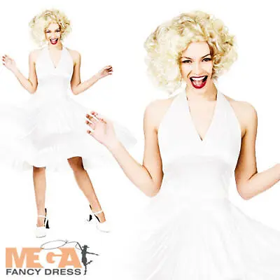 Hollywood Starlet Marilyn Ladies Fancy Dress 50s Celebrity Adults Costume + Wig • £20.99