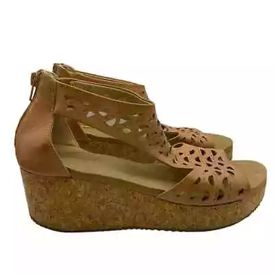 Volatile Brown Leather Cork Platform Wedges Sz 9 • $15.39